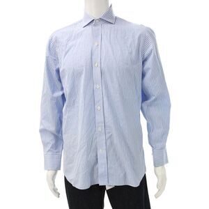 Ledbury Mens Striped Button Down Shirt Sky Blue White Size 15.5 39